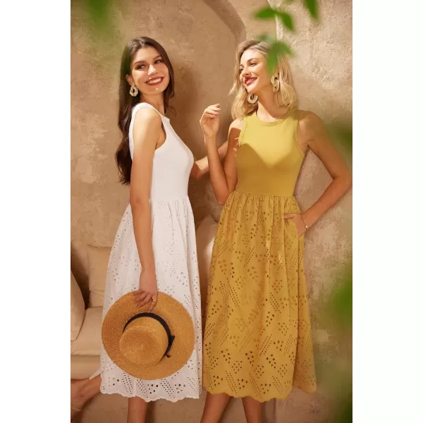 GRACE KARIN Womens Summer Sleeveless Tank Dress A Line Midi Dress Cotton Crewneck Casual Holiday Dress with PocketsGinger Yellow