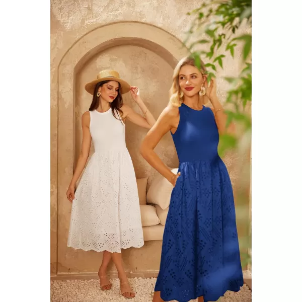GRACE KARIN Womens Summer Sleeveless Tank Dress A Line Midi Dress Cotton Crewneck Casual Holiday Dress with PocketsRoyal Blue