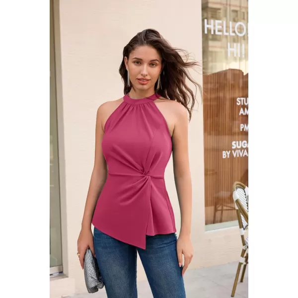 GRACE KARIN Womens Summer Slim Fit Tank Tops Halter Neck Casual Sleeveless Shirts Knot Front Dressy Blouse TopHot Pink