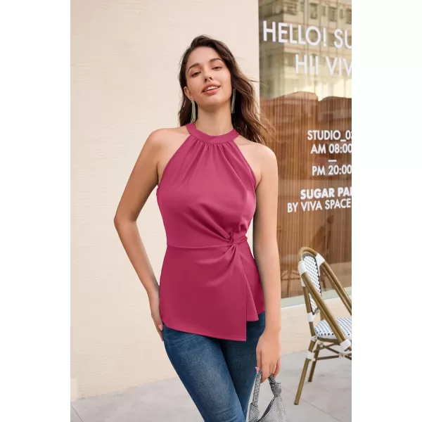 GRACE KARIN Womens Summer Slim Fit Tank Tops Halter Neck Casual Sleeveless Shirts Knot Front Dressy Blouse TopHot Pink