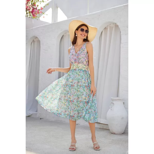 GRACE KARIN Womens Summer Sundress Halter Neck Sleeveless Floral Midi Dress Flowy ALine Casual Beach DressesBlue Floral