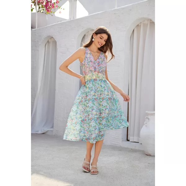 GRACE KARIN Womens Summer Sundress Halter Neck Sleeveless Floral Midi Dress Flowy ALine Casual Beach DressesBlue Floral