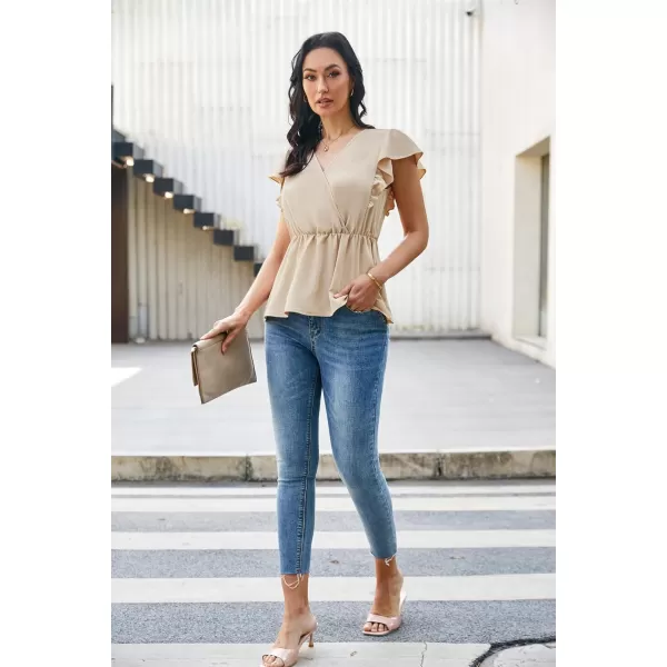 GRACE KARIN Womens Summer V Neck Dressy Ruffles Tops Shirts Flutter Sleeve Peplum Hem Work Business Casual Blouse TopsApricot