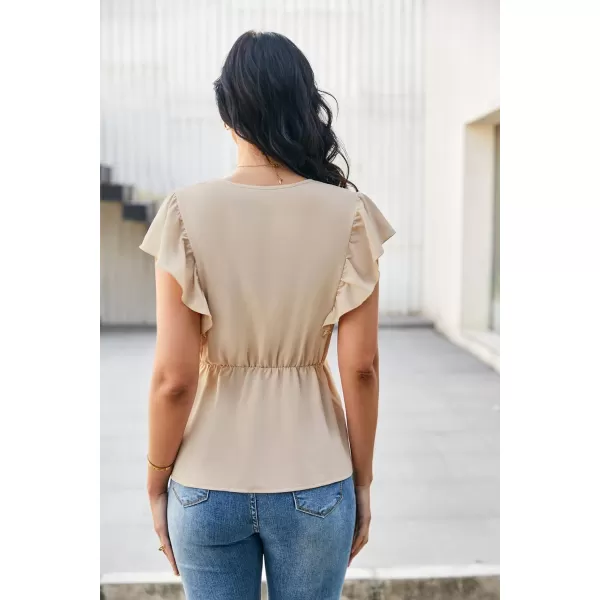 GRACE KARIN Womens Summer V Neck Dressy Ruffles Tops Shirts Flutter Sleeve Peplum Hem Work Business Casual Blouse TopsApricot