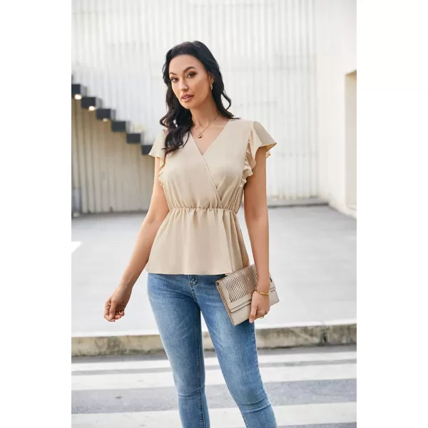 GRACE KARIN Womens Summer V Neck Dressy Ruffles Tops Shirts Flutter Sleeve Peplum Hem Work Business Casual Blouse TopsApricot