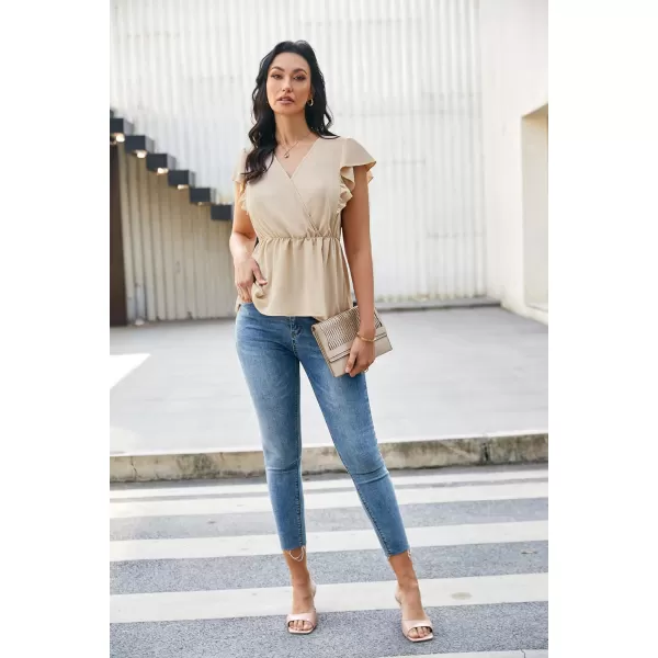 GRACE KARIN Womens Summer V Neck Dressy Ruffles Tops Shirts Flutter Sleeve Peplum Hem Work Business Casual Blouse TopsApricot