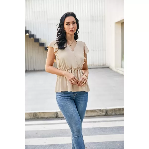 GRACE KARIN Womens Summer V Neck Dressy Ruffles Tops Shirts Flutter Sleeve Peplum Hem Work Business Casual Blouse TopsApricot