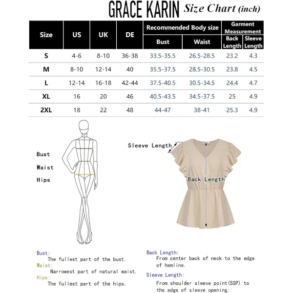 GRACE KARIN Womens Summer V Neck Dressy Ruffles Tops Shirts Flutter Sleeve Peplum Hem Work Business Casual Blouse TopsApricot