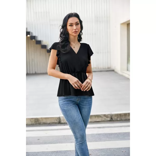 GRACE KARIN Womens Summer V Neck Dressy Ruffles Tops Shirts Flutter Sleeve Peplum Hem Work Business Casual Blouse TopsBlack