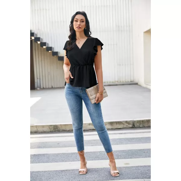 GRACE KARIN Womens Summer V Neck Dressy Ruffles Tops Shirts Flutter Sleeve Peplum Hem Work Business Casual Blouse TopsBlack