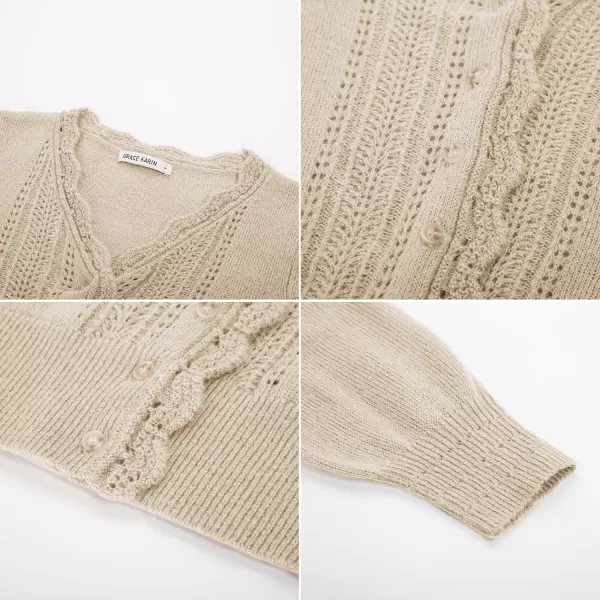 GRACE KARIN Womens Sweater Cropped Cardigan Knit Shrugs for Dresses Tops Button Down Lightweight SoftApricot Long Sleeve