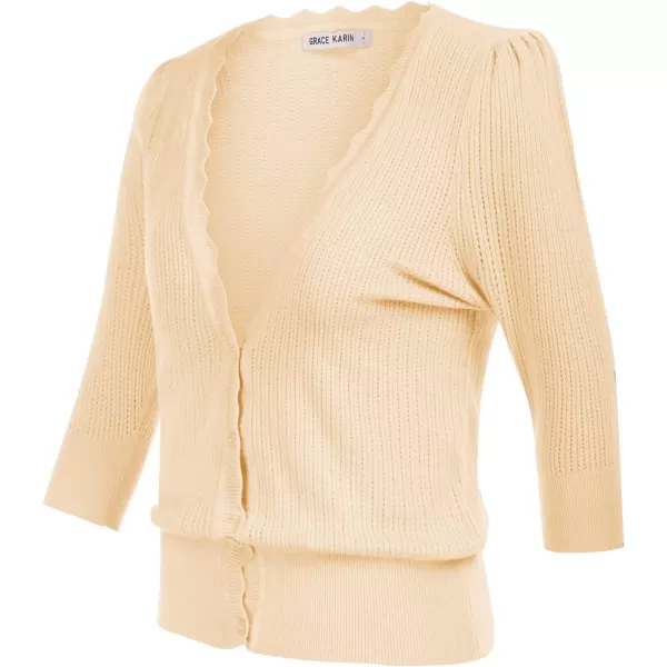 GRACE KARIN Womens Sweater Cropped Cardigan Knit Shrugs for Dresses Tops Button Down Lightweight SoftBeige