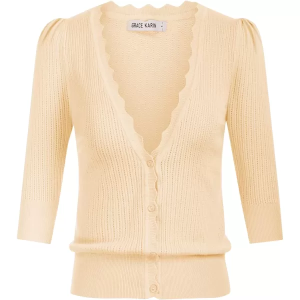 GRACE KARIN Womens Sweater Cropped Cardigan Knit Shrugs for Dresses Tops Button Down Lightweight SoftBeige