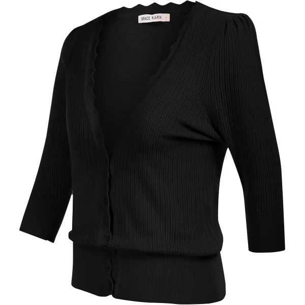 GRACE KARIN Womens Sweater Cropped Cardigan Knit Shrugs for Dresses Tops Button Down Lightweight SoftBlack