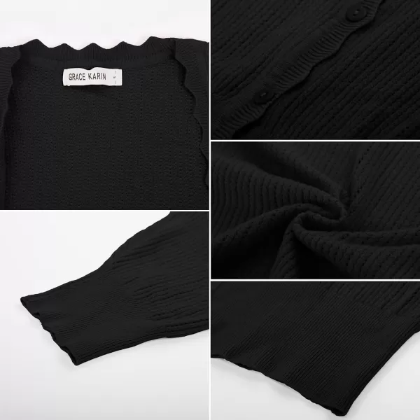 GRACE KARIN Womens Sweater Cropped Cardigan Knit Shrugs for Dresses Tops Button Down Lightweight SoftBlack