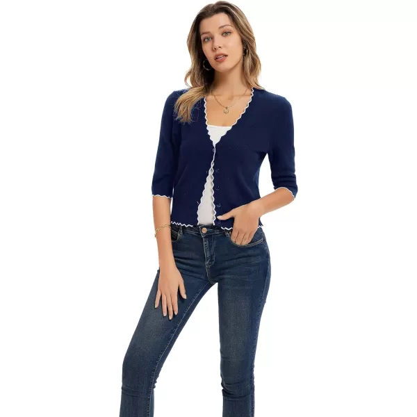 GRACE KARIN Womens Sweater Cropped Cardigan Knit Shrugs for Dresses Tops Button Down Lightweight SoftBluewhite Edge