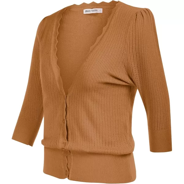 GRACE KARIN Womens Sweater Cropped Cardigan Knit Shrugs for Dresses Tops Button Down Lightweight SoftCamel