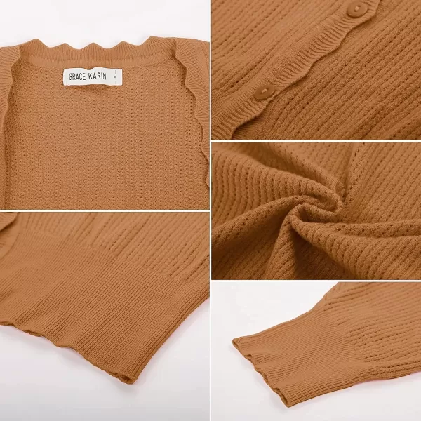 GRACE KARIN Womens Sweater Cropped Cardigan Knit Shrugs for Dresses Tops Button Down Lightweight SoftCamel