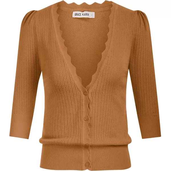 GRACE KARIN Womens Sweater Cropped Cardigan Knit Shrugs for Dresses Tops Button Down Lightweight SoftCamel