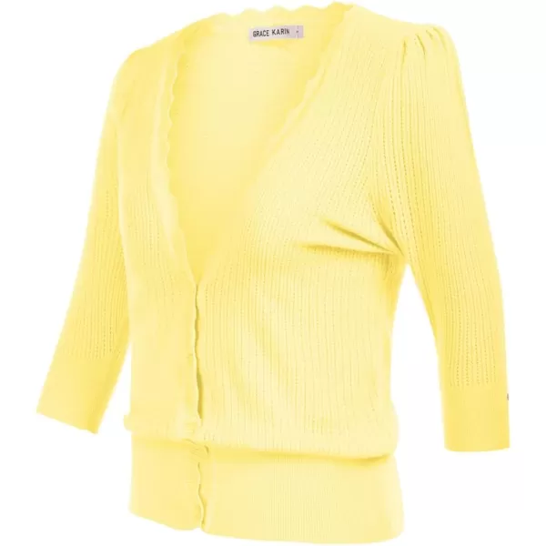 GRACE KARIN Womens Sweater Cropped Cardigan Knit Shrugs for Dresses Tops Button Down Lightweight SoftCream Yellow