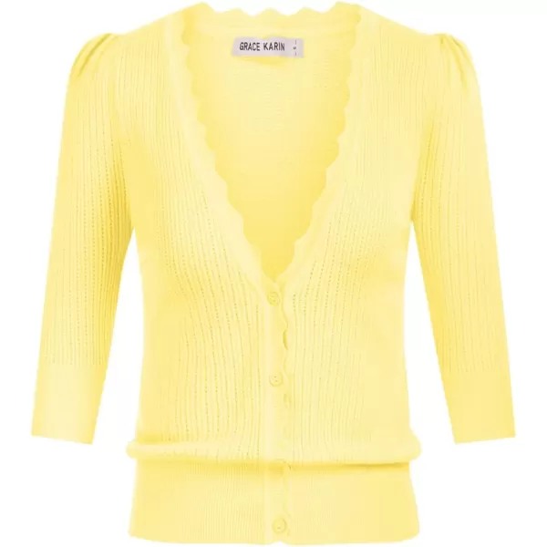 GRACE KARIN Womens Sweater Cropped Cardigan Knit Shrugs for Dresses Tops Button Down Lightweight SoftCream Yellow