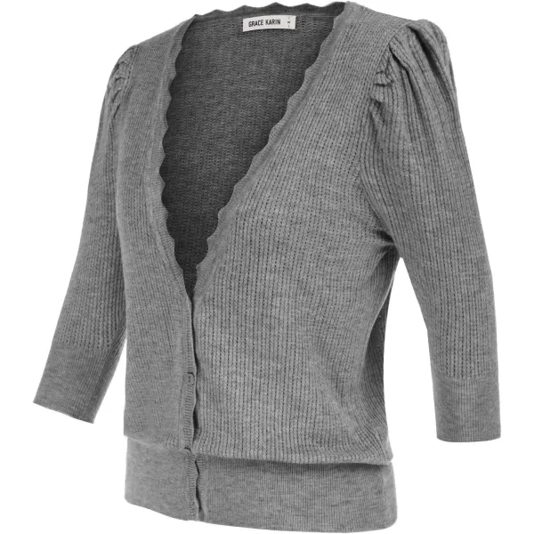 GRACE KARIN Womens Sweater Cropped Cardigan Knit Shrugs for Dresses Tops Button Down Lightweight SoftGrey