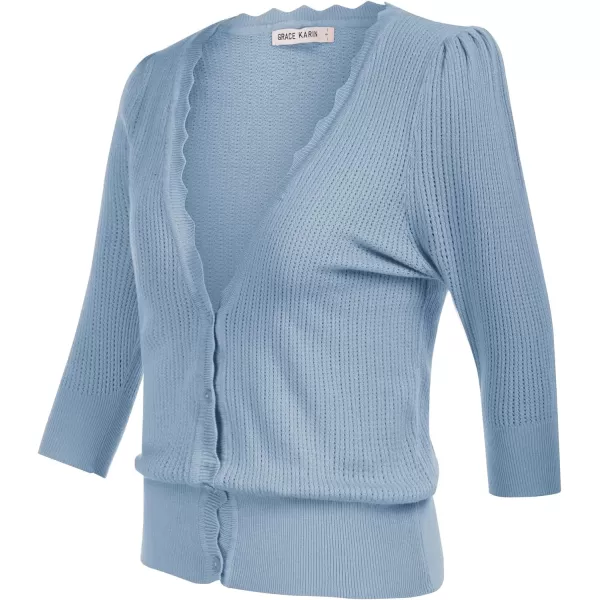 GRACE KARIN Womens Sweater Cropped Cardigan Knit Shrugs for Dresses Tops Button Down Lightweight SoftGrey Blue