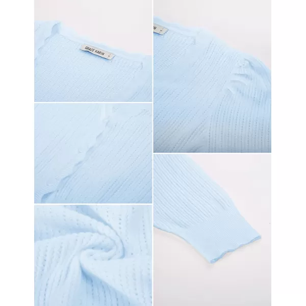 GRACE KARIN Womens Sweater Cropped Cardigan Knit Shrugs for Dresses Tops Button Down Lightweight SoftLight Blue