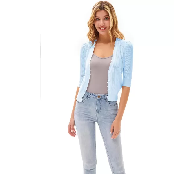 GRACE KARIN Womens Sweater Cropped Cardigan Knit Shrugs for Dresses Tops Button Down Lightweight SoftLight Blue