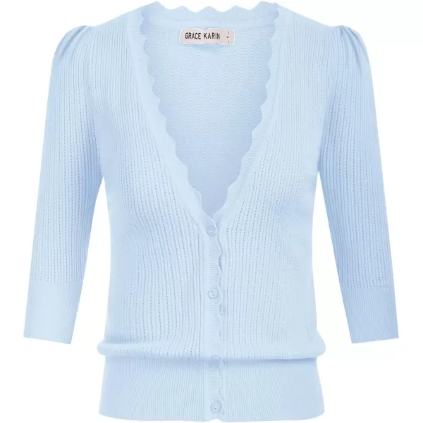 GRACE KARIN Womens Sweater Cropped Cardigan Knit Shrugs for Dresses Tops Button Down Lightweight SoftLight Blue