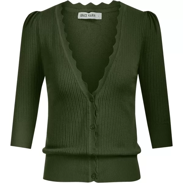 GRACE KARIN Womens Sweater Cropped Cardigan Knit Shrugs for Dresses Tops Button Down Lightweight SoftOlive Green