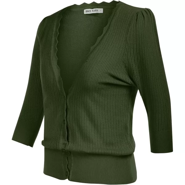 GRACE KARIN Womens Sweater Cropped Cardigan Knit Shrugs for Dresses Tops Button Down Lightweight SoftOlive Green