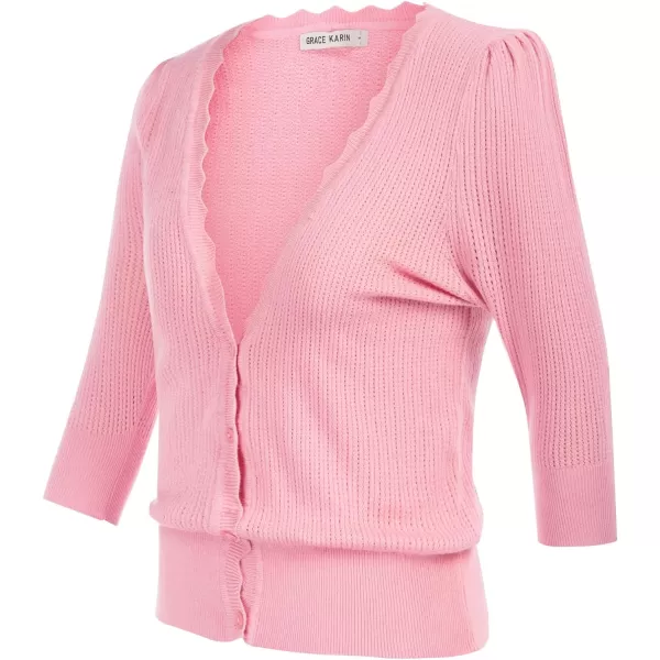 GRACE KARIN Womens Sweater Cropped Cardigan Knit Shrugs for Dresses Tops Button Down Lightweight SoftPink