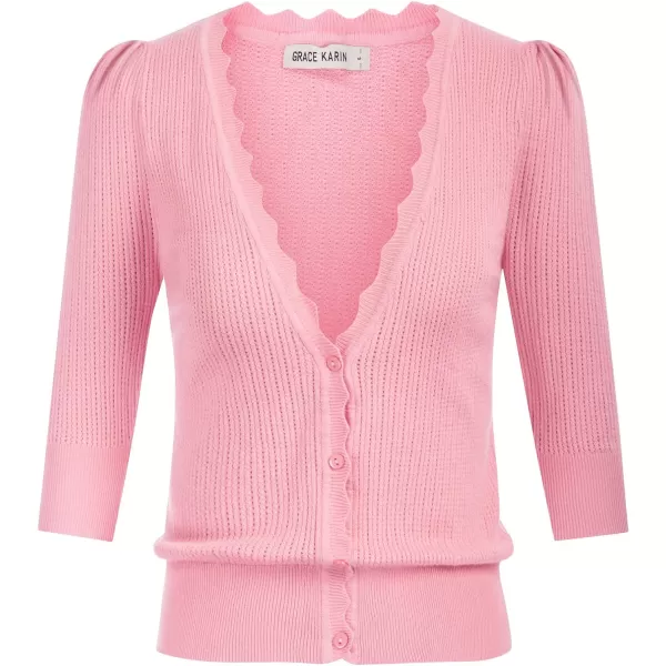 GRACE KARIN Womens Sweater Cropped Cardigan Knit Shrugs for Dresses Tops Button Down Lightweight SoftPink