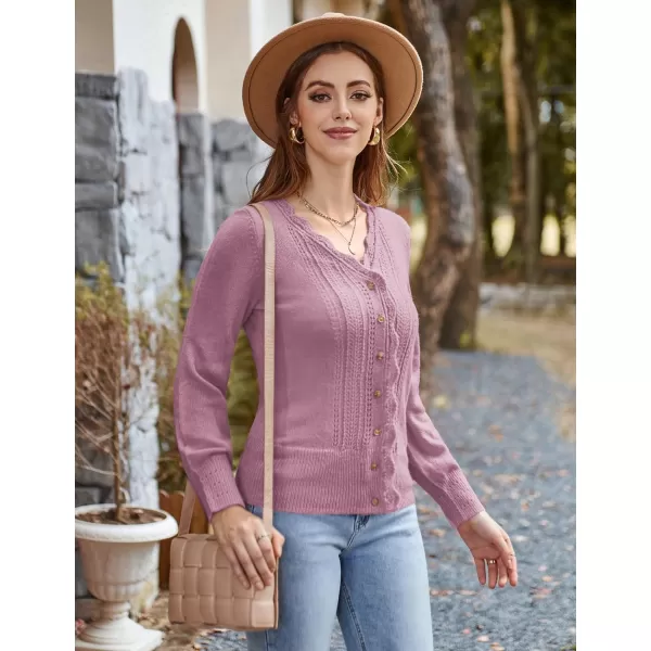 GRACE KARIN Womens Sweater Cropped Cardigan Knit Shrugs for Dresses Tops Button Down Lightweight SoftPinkpulple Long Sleeve