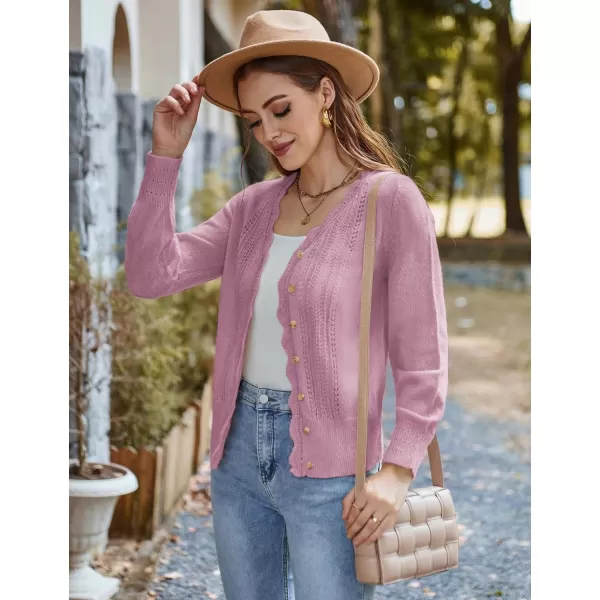 GRACE KARIN Womens Sweater Cropped Cardigan Knit Shrugs for Dresses Tops Button Down Lightweight SoftPinkpulple Long Sleeve