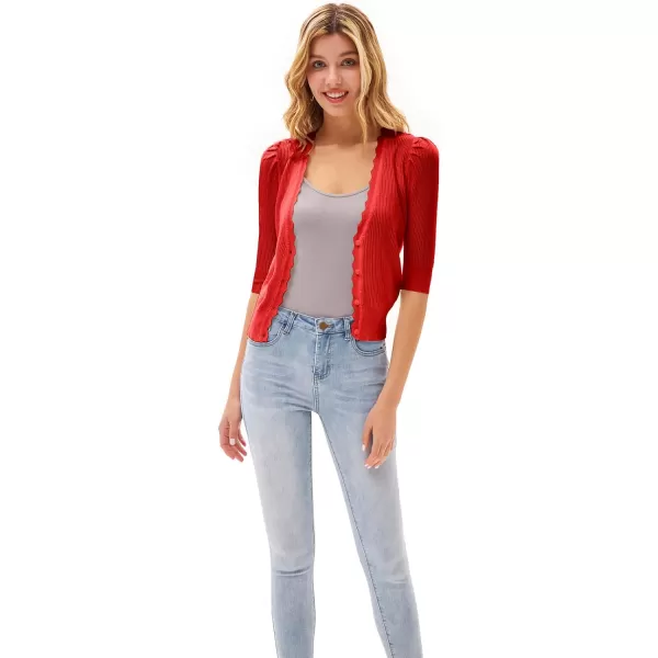 GRACE KARIN Womens Sweater Cropped Cardigan Knit Shrugs for Dresses Tops Button Down Lightweight SoftRed
