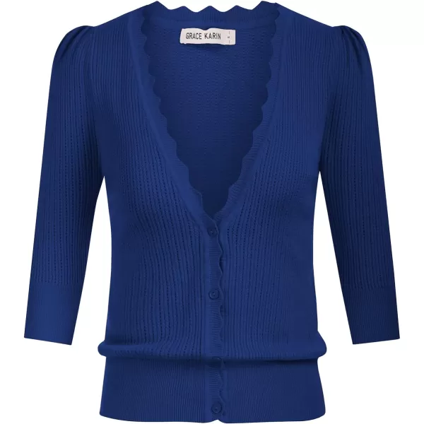 GRACE KARIN Womens Sweater Cropped Cardigan Knit Shrugs for Dresses Tops Button Down Lightweight SoftRoyal Blue