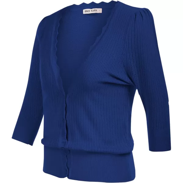 GRACE KARIN Womens Sweater Cropped Cardigan Knit Shrugs for Dresses Tops Button Down Lightweight SoftRoyal Blue