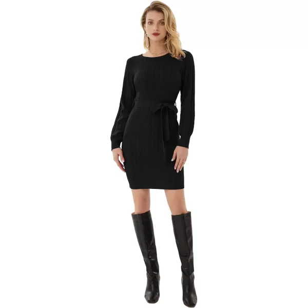 GRACE KARIN Womens Sweater Dress Knitted Mini Sweater Dress Long Sleeves Bodycon Dress BeltedBlack