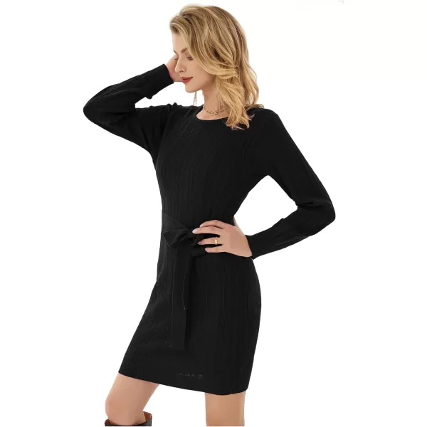 GRACE KARIN Womens Sweater Dress Knitted Mini Sweater Dress Long Sleeves Bodycon Dress BeltedBlack