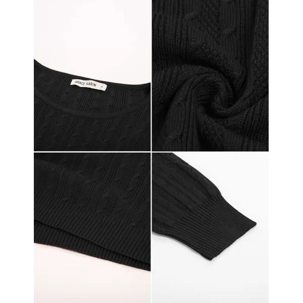 GRACE KARIN Womens Sweater Dress Knitted Mini Sweater Dress Long Sleeves Bodycon Dress BeltedBlack