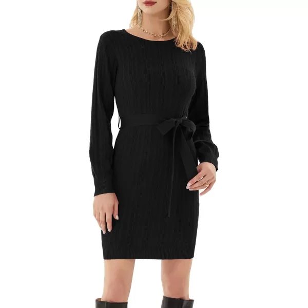 GRACE KARIN Womens Sweater Dress Knitted Mini Sweater Dress Long Sleeves Bodycon Dress BeltedBlack