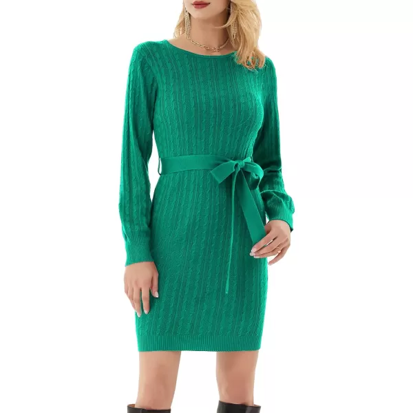GRACE KARIN Womens Sweater Dress Knitted Mini Sweater Dress Long Sleeves Bodycon Dress BeltedDark Green