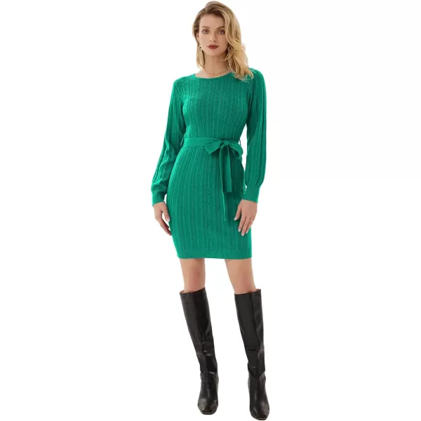 GRACE KARIN Womens Sweater Dress Knitted Mini Sweater Dress Long Sleeves Bodycon Dress BeltedDark Green