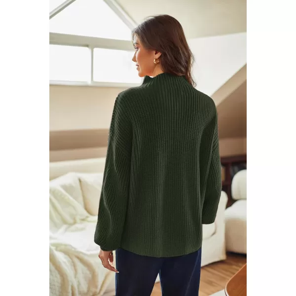 GRACE KARIN Womens Sweaters Turtleneck Lantern Sleeve Oversized Chunky Cable Knit Fall TopsGreen