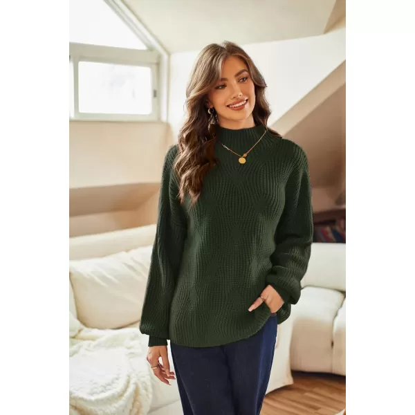 GRACE KARIN Womens Sweaters Turtleneck Lantern Sleeve Oversized Chunky Cable Knit Fall TopsGreen