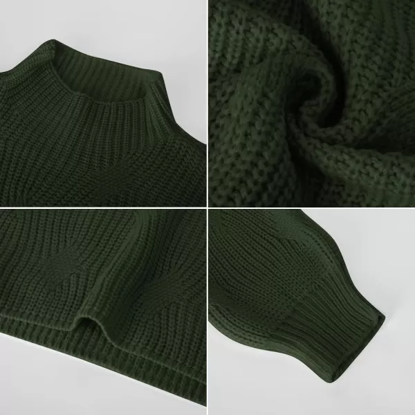 GRACE KARIN Womens Sweaters Turtleneck Lantern Sleeve Oversized Chunky Cable Knit Fall TopsGreen