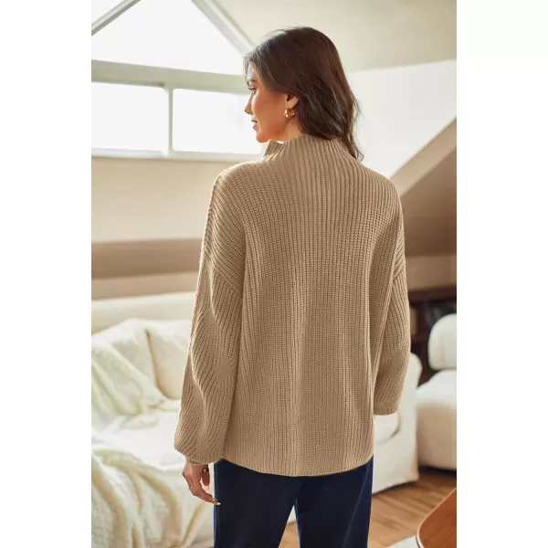 GRACE KARIN Womens Sweaters Turtleneck Lantern Sleeve Oversized Chunky Cable Knit Fall TopsLight Coffee