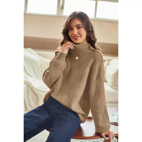 GRACE KARIN Womens Sweaters Turtleneck Lantern Sleeve Oversized Chunky Cable Knit Fall TopsLight Coffee